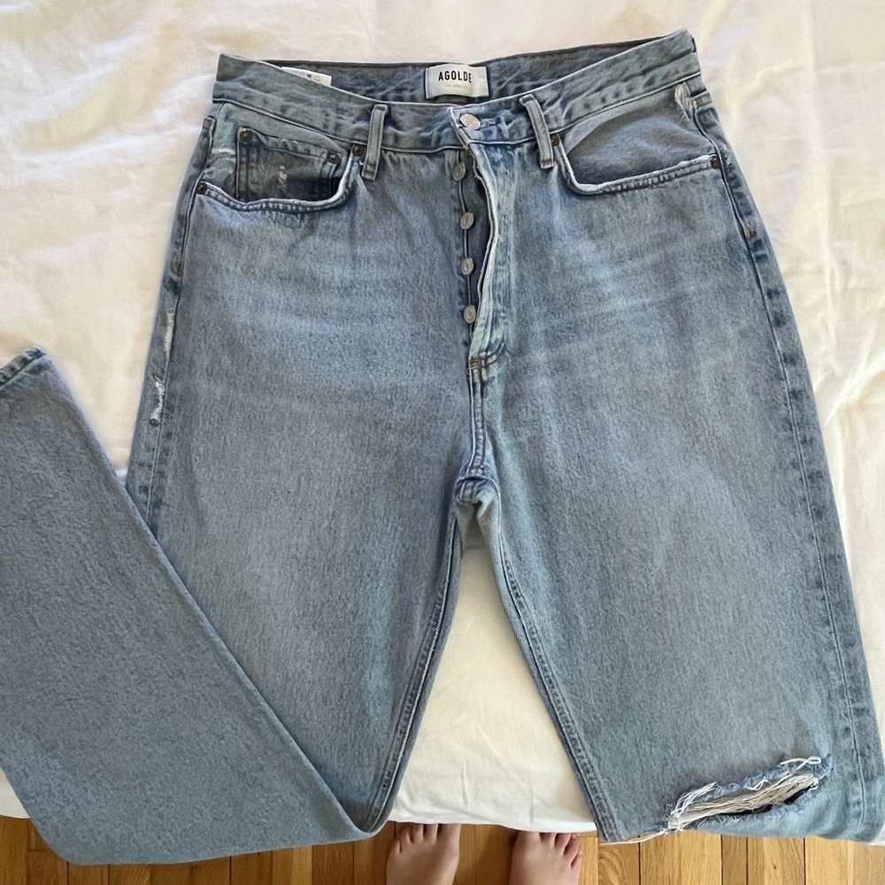 Agolde Light Blue Button-Fly Straight Leg Jeans